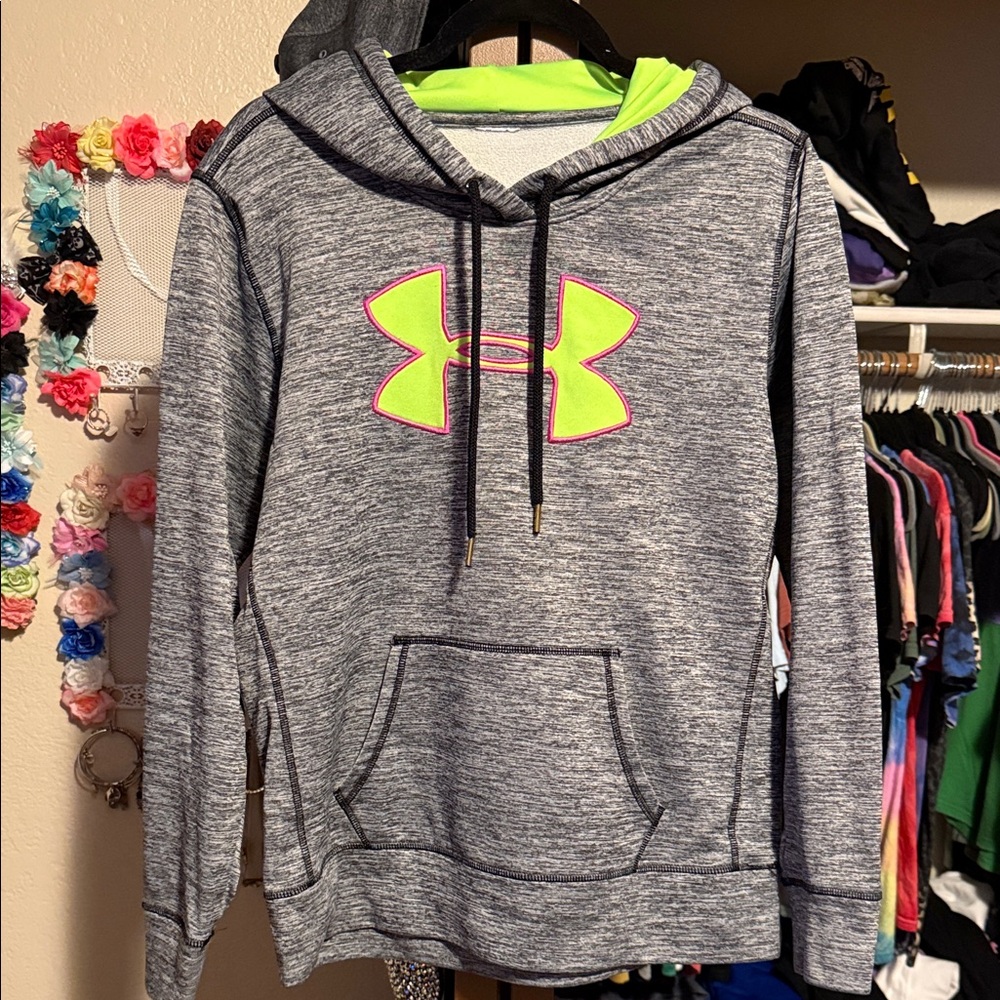 Under Armour Heathered Gray Hoodie with Neon Accents